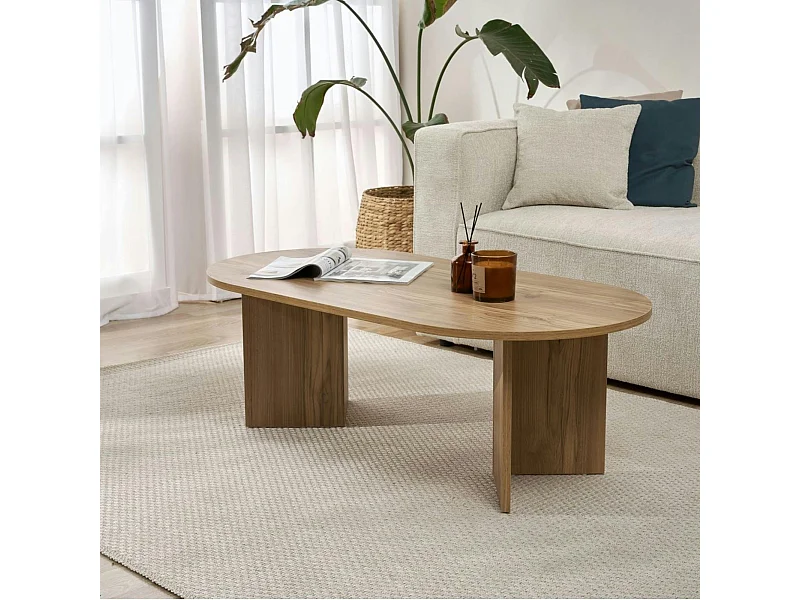 Table basse ovale effet chêne huilé - pieds en V MARFA