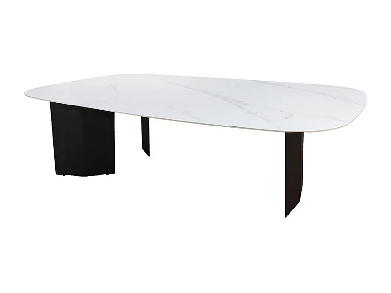 Table basse 150 cm céramique blanc marbré et pieds métal – OPALINE