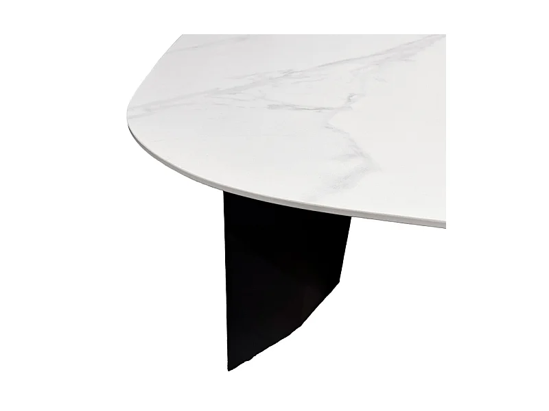 Table basse 150 cm céramique blanc marbré et pieds métal – OPALINE