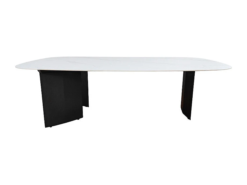 Table basse 150 cm céramique blanc marbré et pieds métal – OPALINE