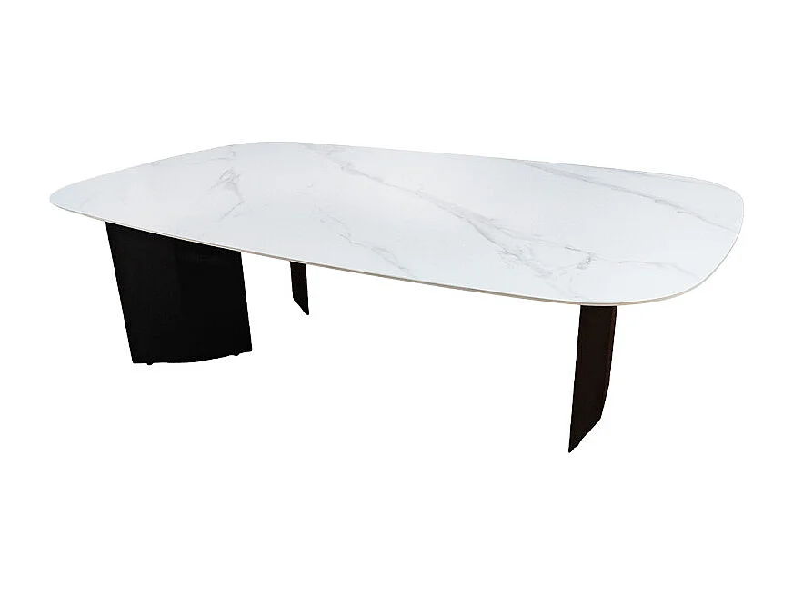 Table basse 150 cm céramique blanc marbré et pieds métal – OPALINE