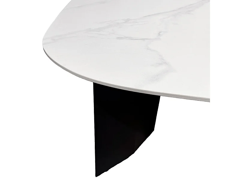 Table basse 150 cm céramique blanc marbré et pieds métal – OPALINE