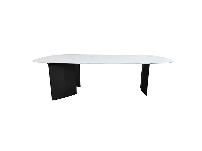 Table basse 150 cm céramique blanc marbré et pieds métal – OPALINE