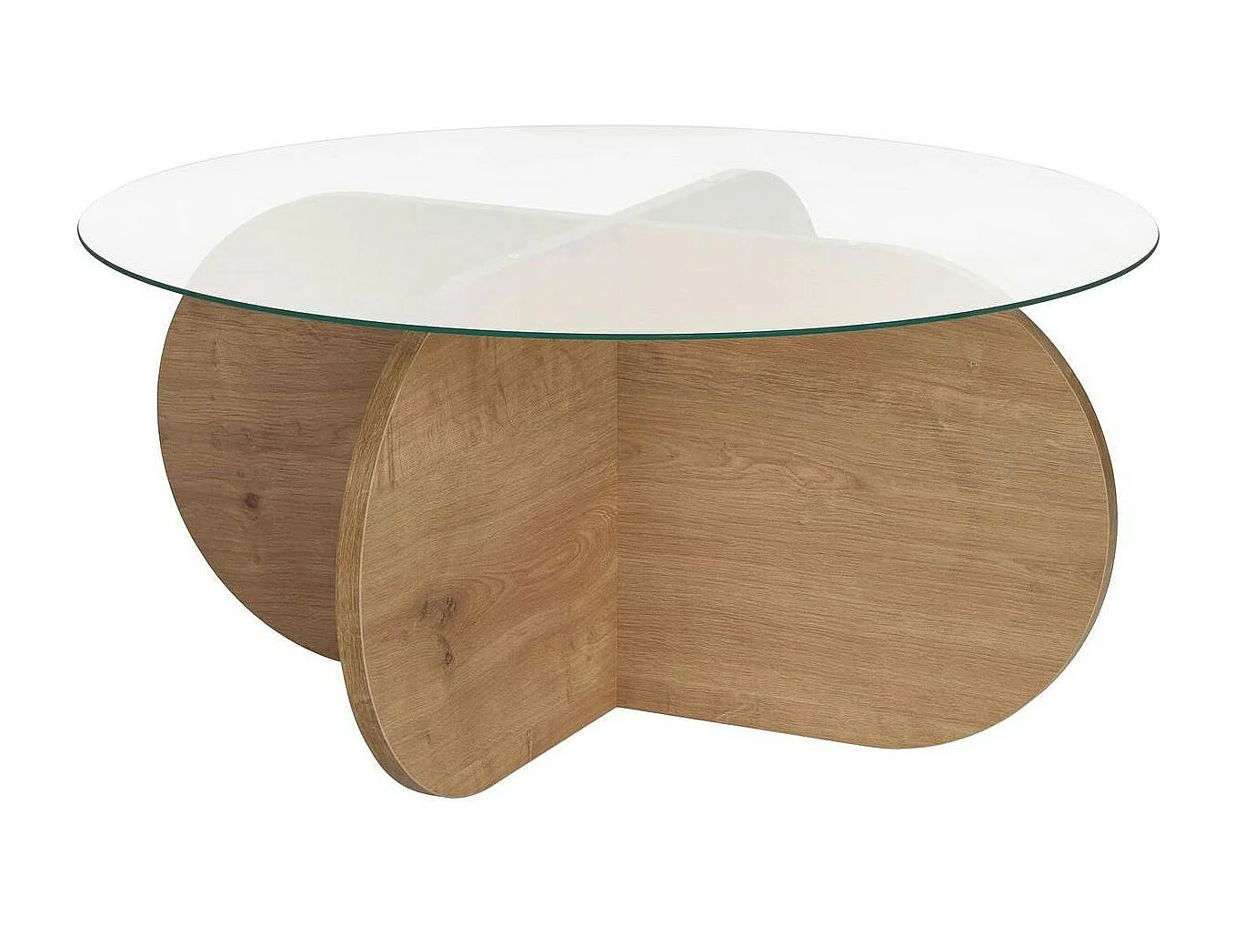 Table basse en verre - pied en croix effet chêne clair SALTA