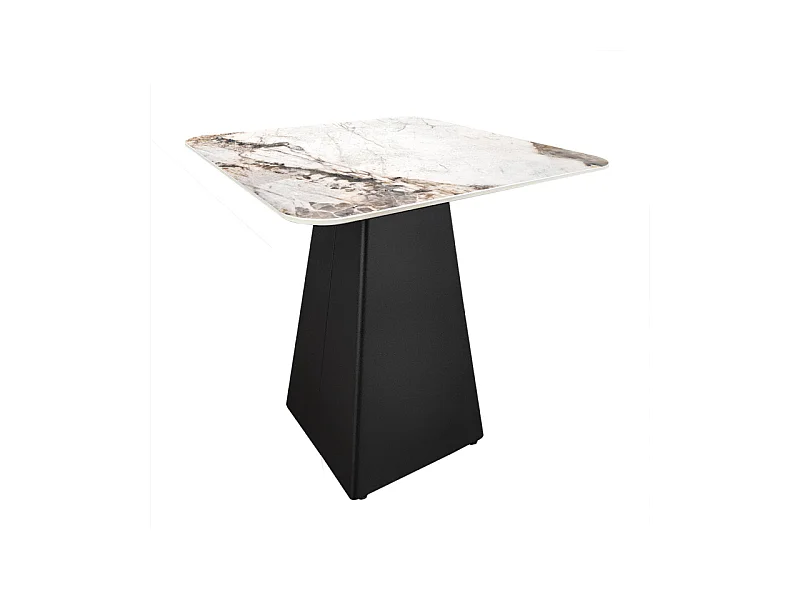 Table d'appoint carrée céramique marbré beige pied trapèze - OSWALD