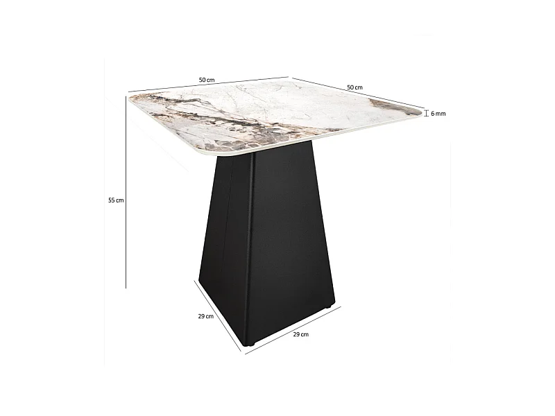 Table d'appoint carrée céramique marbré beige pied trapèze - OSWALD