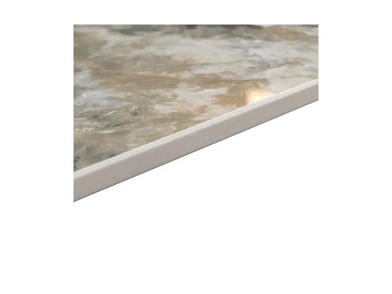 Table d'appoint carrée céramique marbré beige pied trapèze - OSWALD