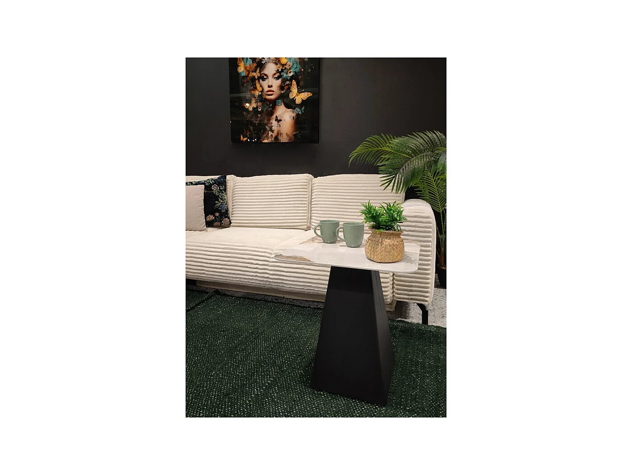 Table d'appoint carrée céramique marbré beige pied trapèze - OSWALD