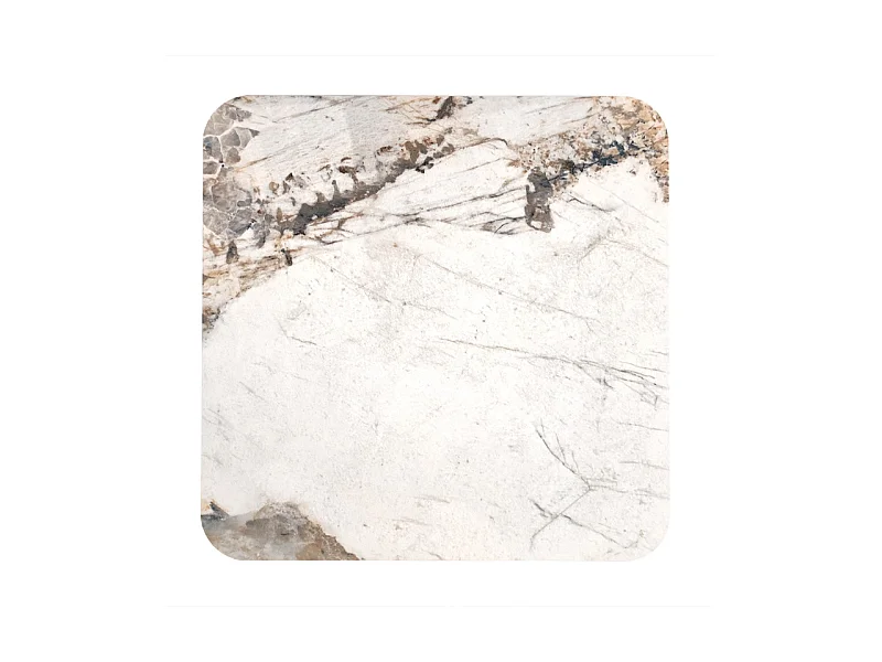 Table d'appoint carrée céramique marbré beige pied trapèze - OSWALD