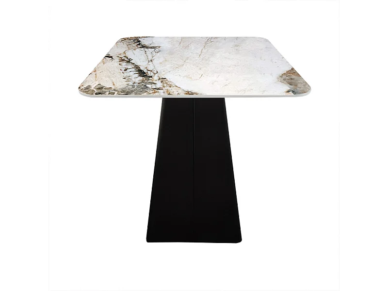 Table d'appoint carrée céramique marbré beige pied trapèze - OSWALD