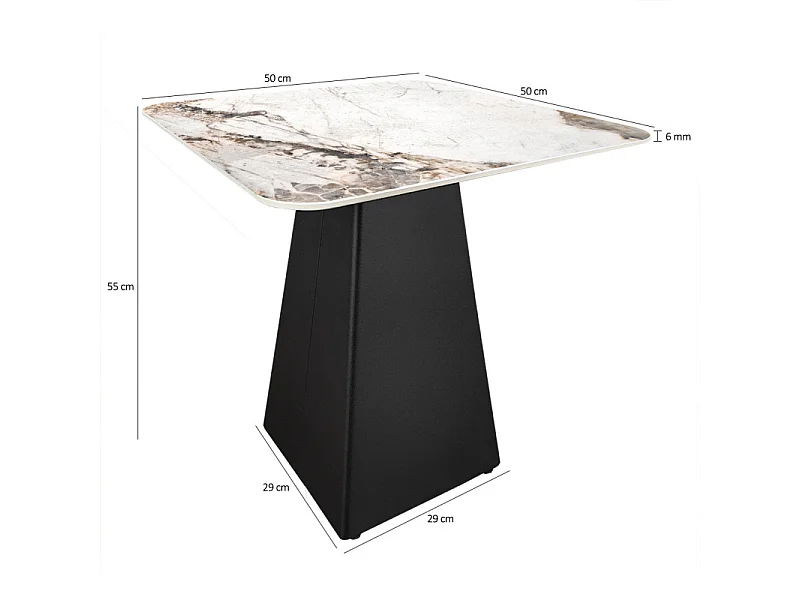 Table d'appoint carrée céramique marbré beige pied trapèze - OSWALD