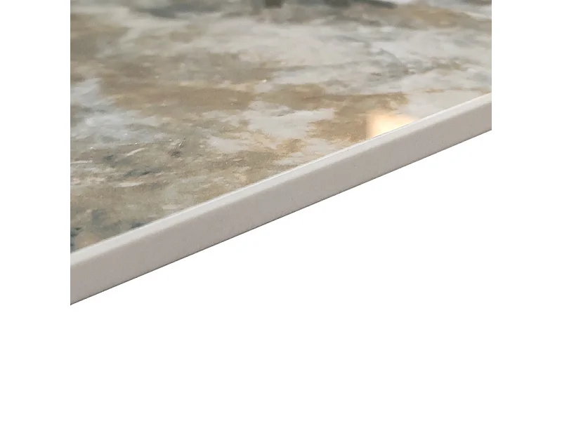 Table d'appoint carrée céramique marbré beige pied trapèze - OSWALD