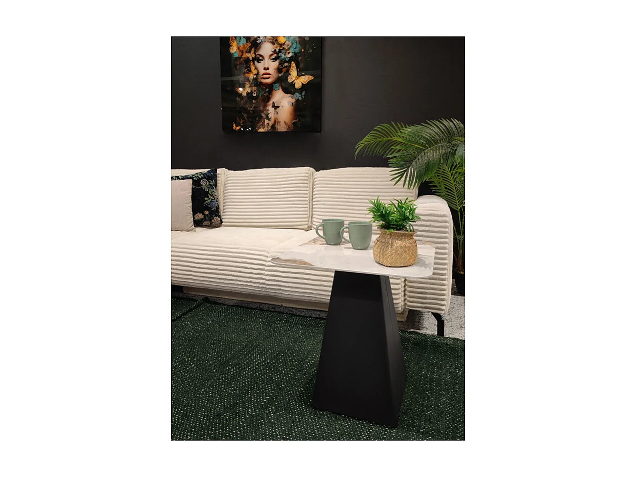 Table d'appoint carrée céramique marbré beige pied trapèze - OSWALD