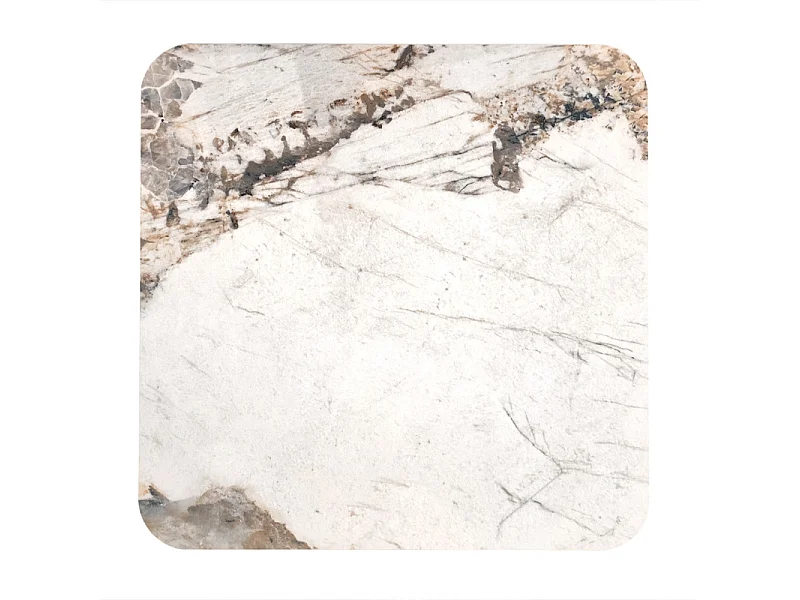 Table d'appoint carrée céramique marbré beige pied trapèze - OSWALD