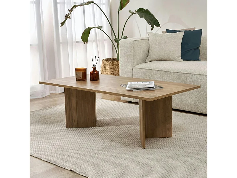 Table basse moderne effet chêne huilé - pieds en V MARFA