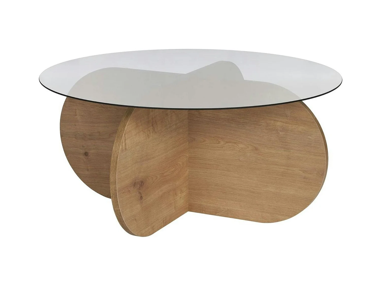 Table basse verre fumé - pied en croix effet chêne clair SALTA