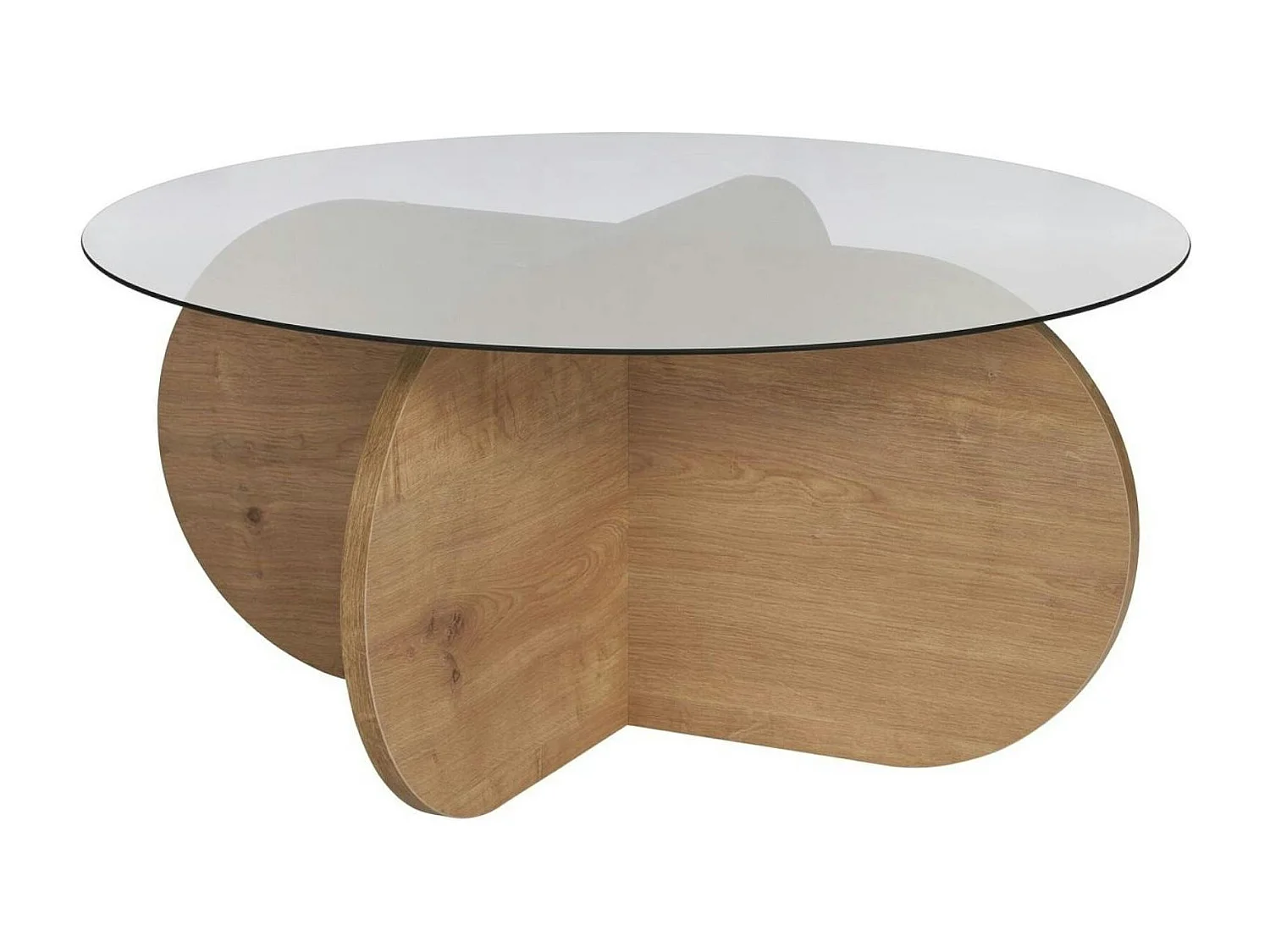 Table basse verre fumé - pied en croix effet chêne clair SALTA