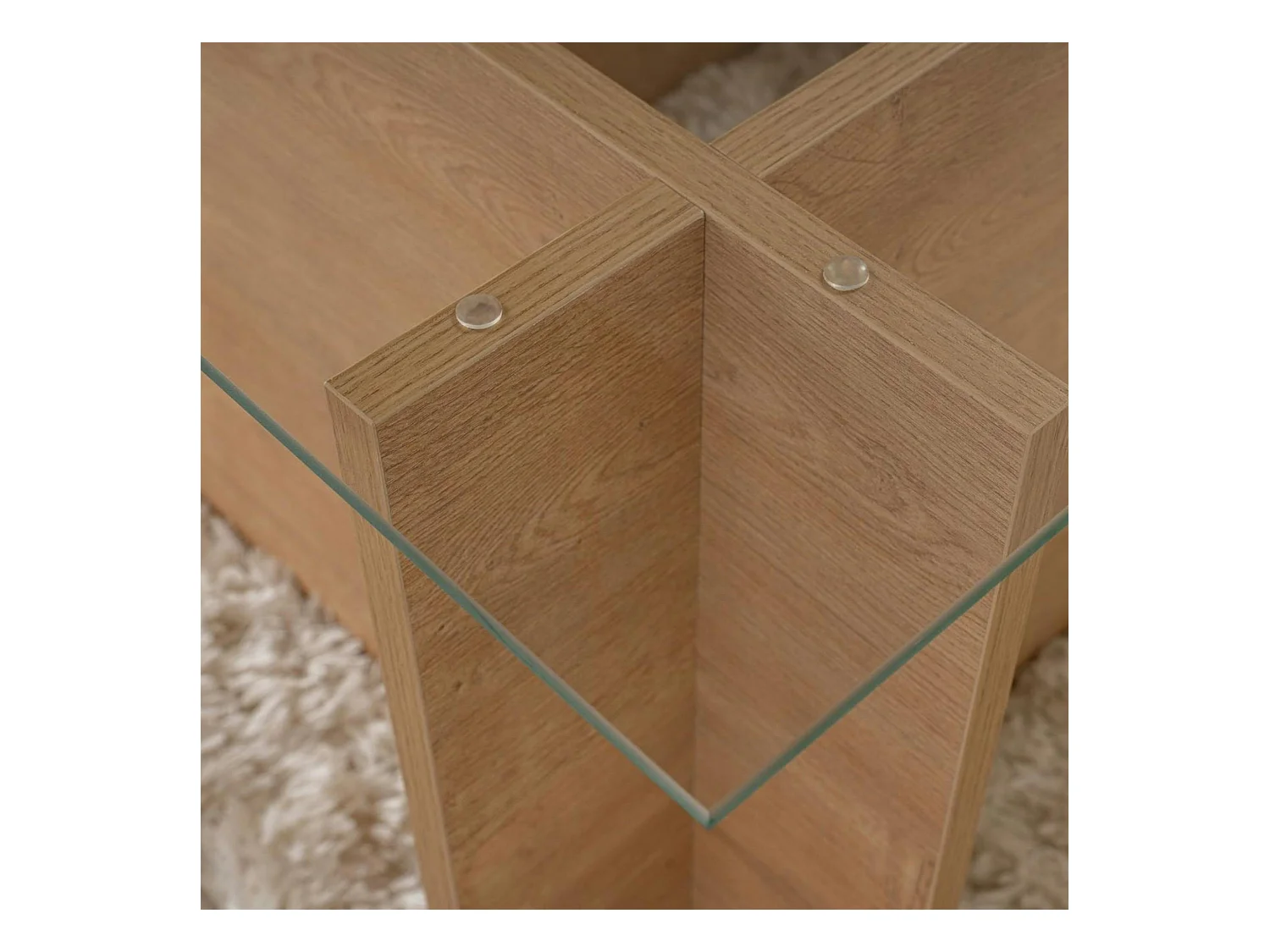 Table basse verre déstructurée – effet chêne cl., H. 40 cm SALTA