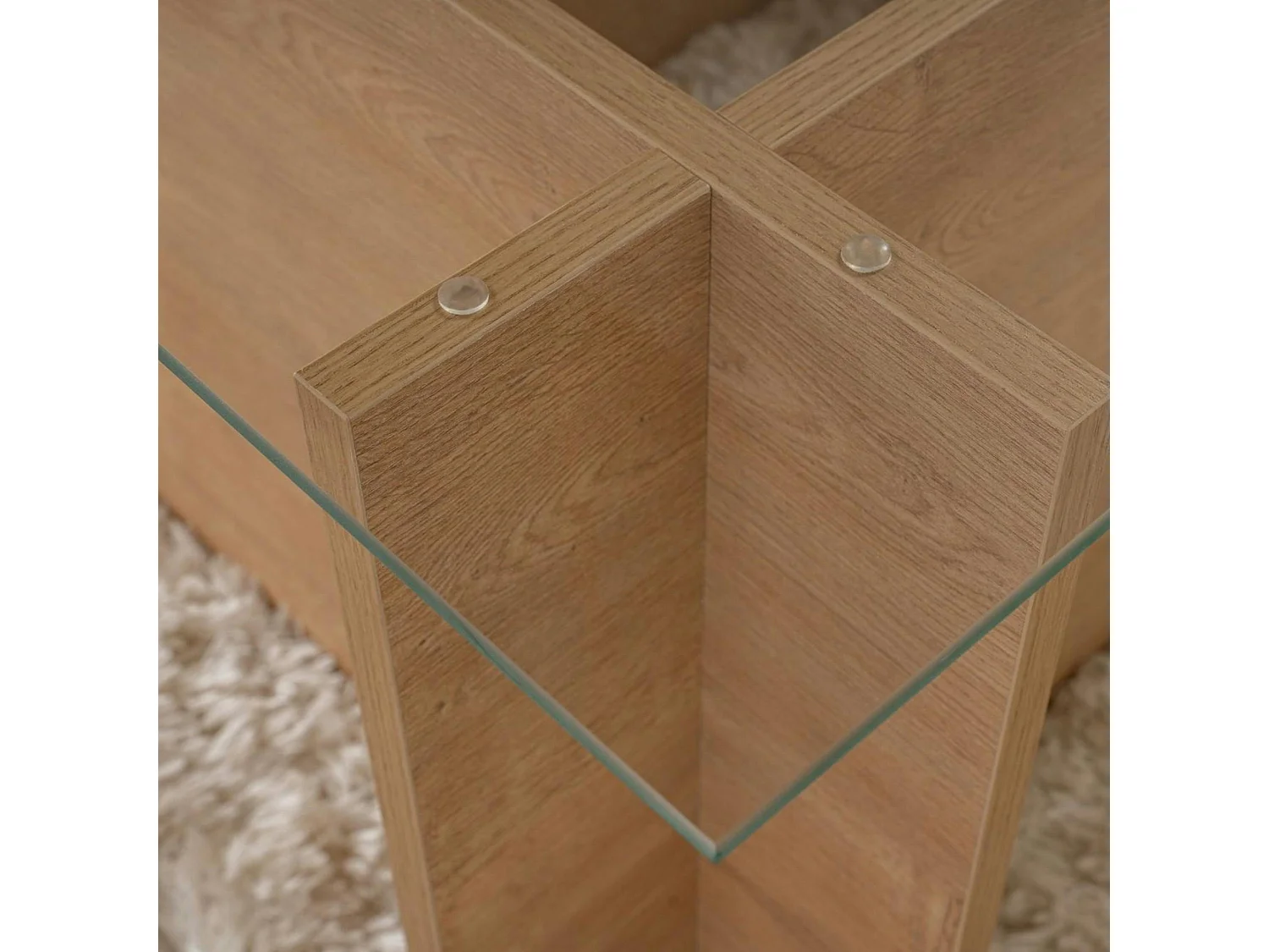 Table basse verre déstructurée – effet chêne cl., H. 40 cm SALTA