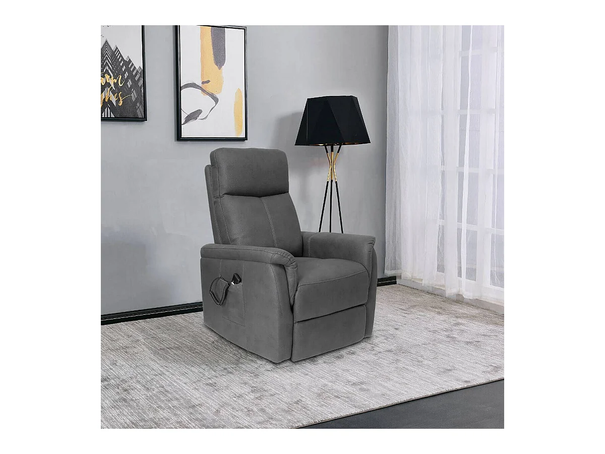 Fauteuil relax releveur tissu polyester imitation cuir gris foncé - GIACOMO