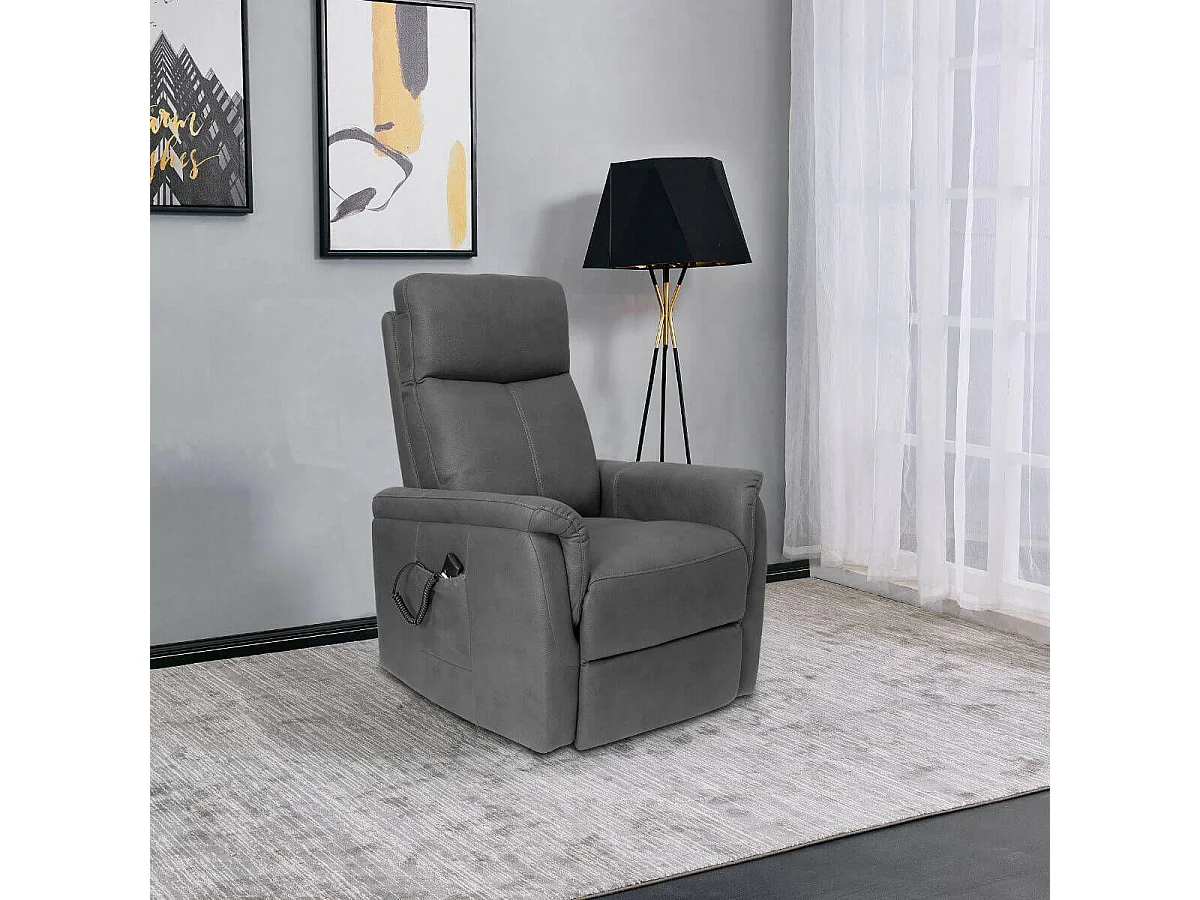 Fauteuil relax releveur tissu polyester imitation cuir gris foncé - GIACOMO