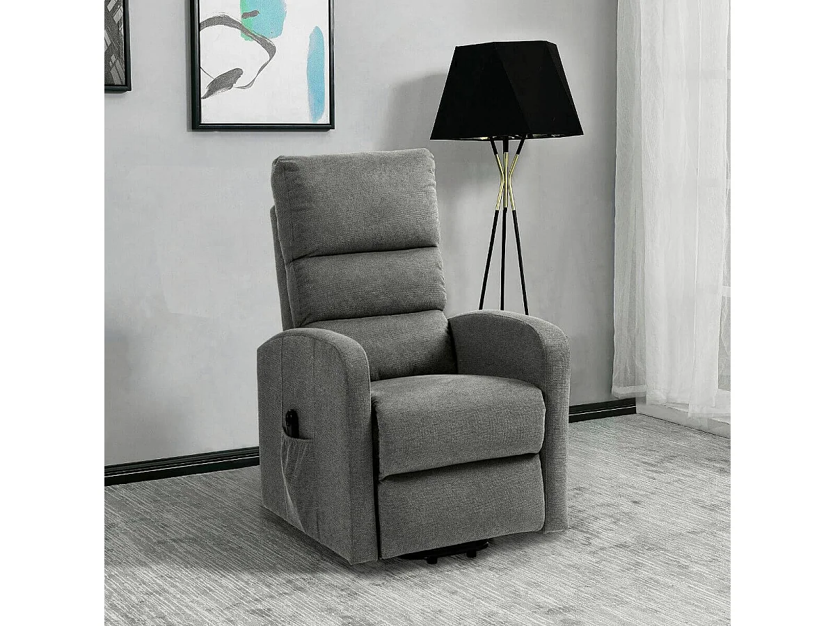 Fauteuil relax releveur tissu polyester traité hydrophobe gris - TIKSI