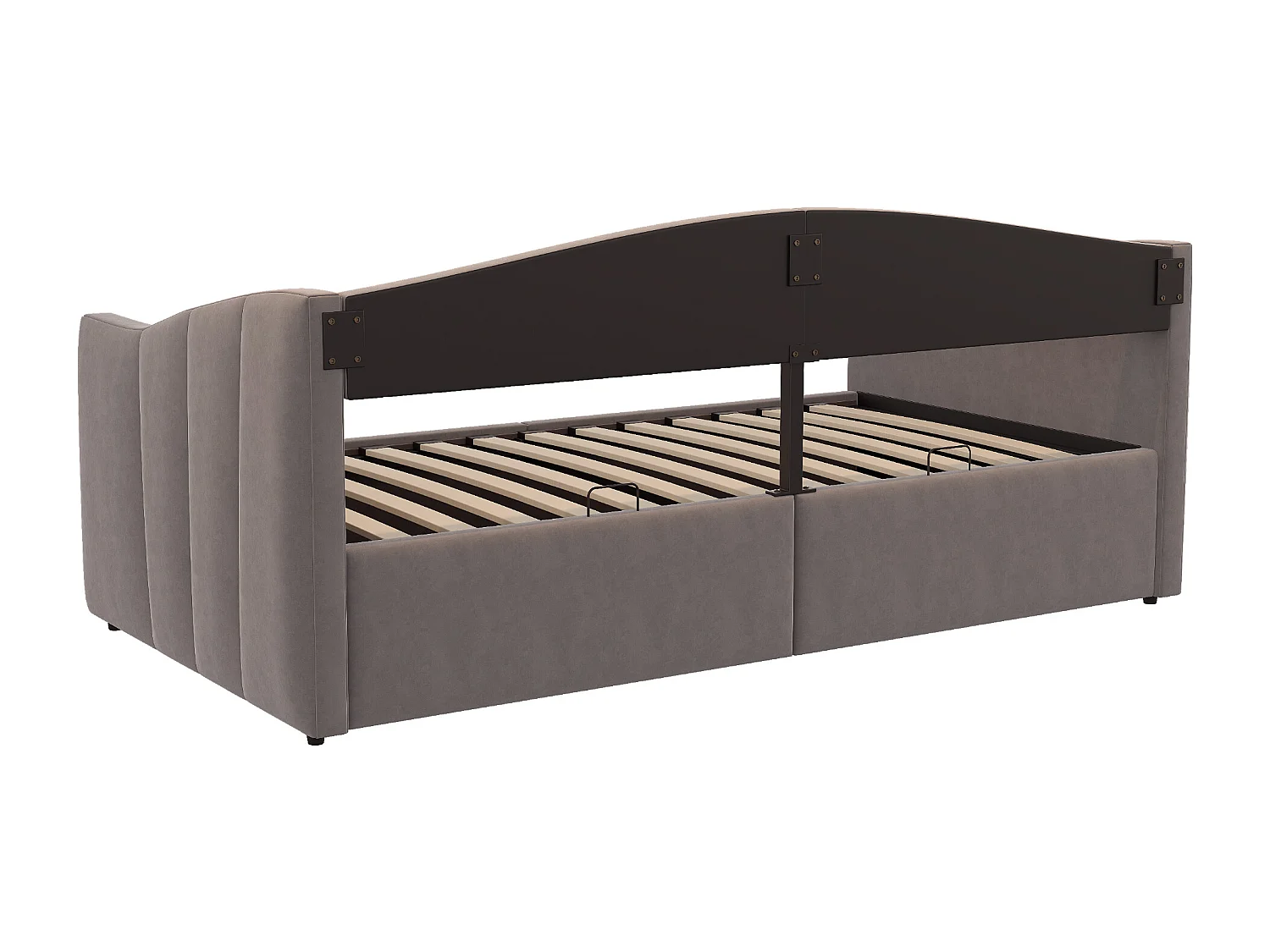 Tweepersoonsbed 90x200 cm met hydraulische opbergruimte, slaapbank met lattenbodem, lichtgrijs