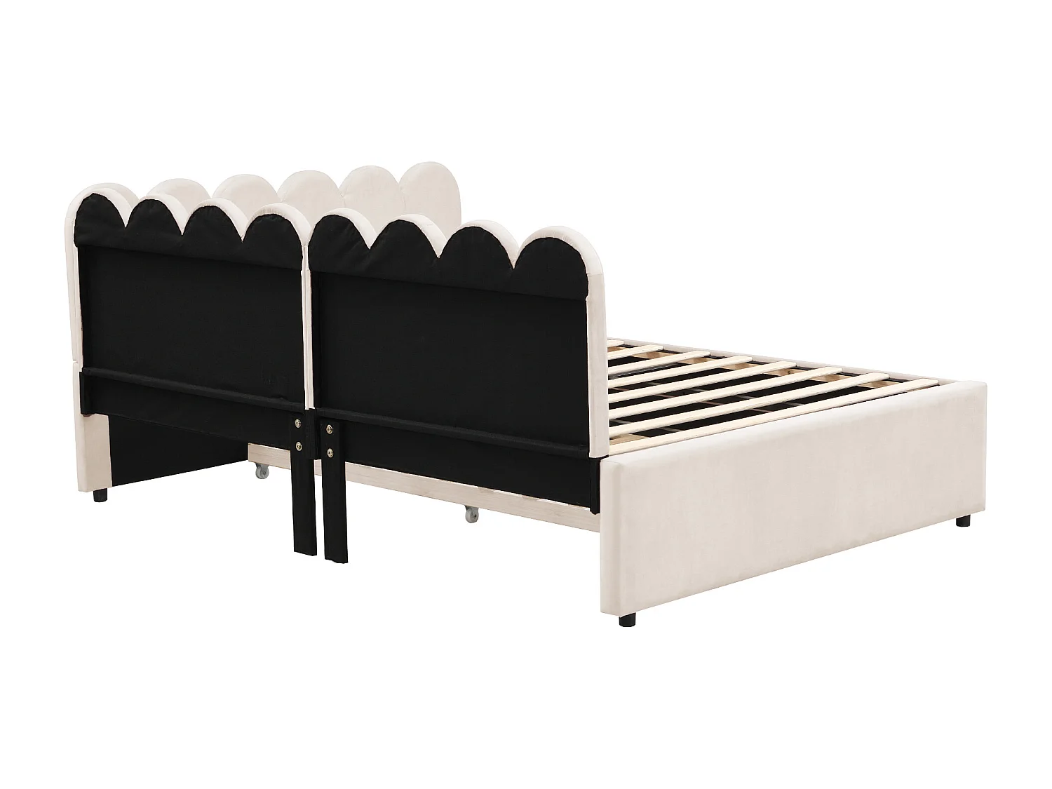 Lit 140x200 avec lit gigogne 90x190, Lit Banquette 2 Places avec sommier à Lattes, Velours, Beige