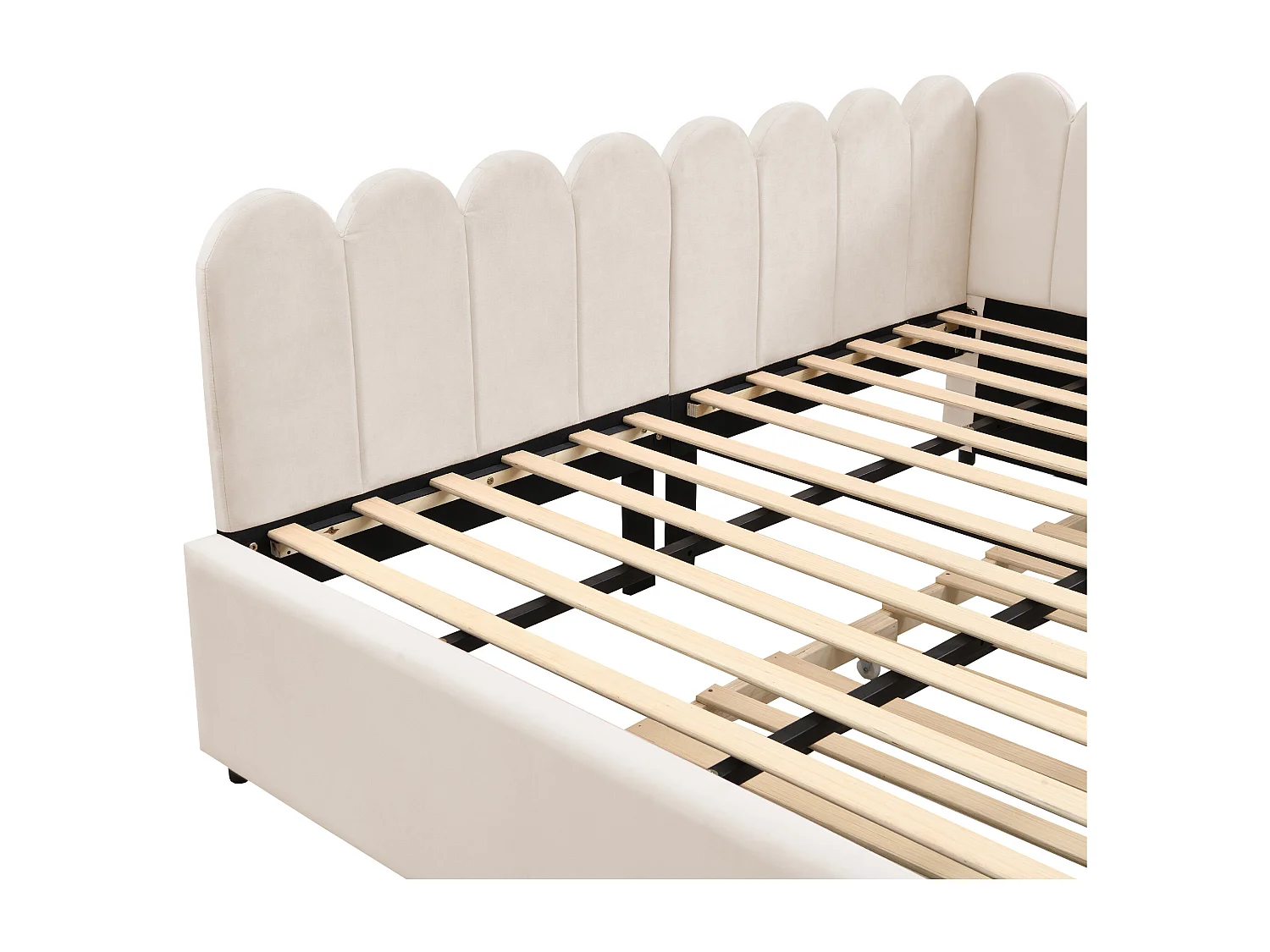 Lit 140x200 avec lit gigogne 90x190, Lit Banquette 2 Places avec sommier à Lattes, Velours, Beige