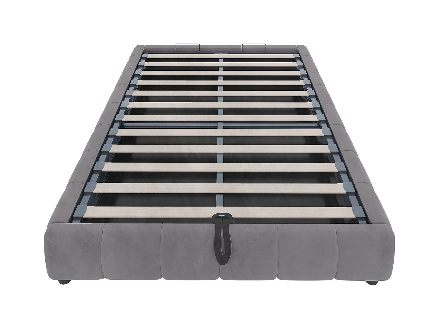 Lit capitonné, 140 x 200 cm, avec espace de rangement, avec LED, lit double sans tête de lit, Gris