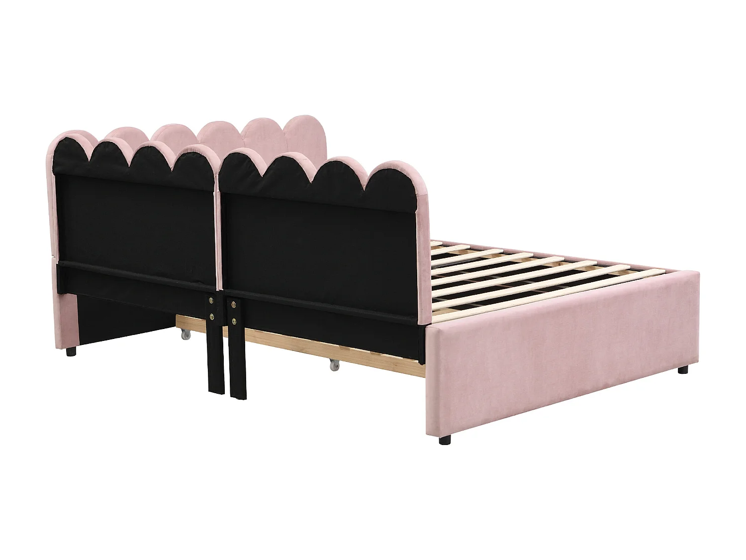 Lit 140x200 avec lit gigogne 90x190, Lit Banquette 2 Places avec sommier à Lattes, Velours, Rose