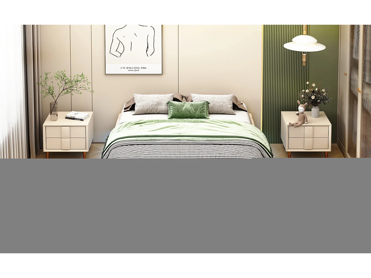 Lit capitonné140 x 200 cm, avec espace de rangement, sans tête de lit, avec LED, lin, Beige