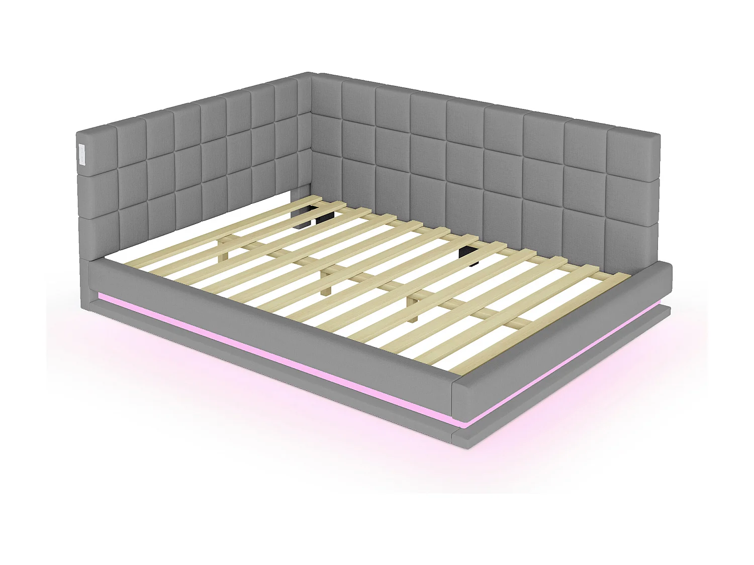 Letto imbottito con LED e USB, struttura letto con rete a doghe, divano letto, grigio - 160*200 cm