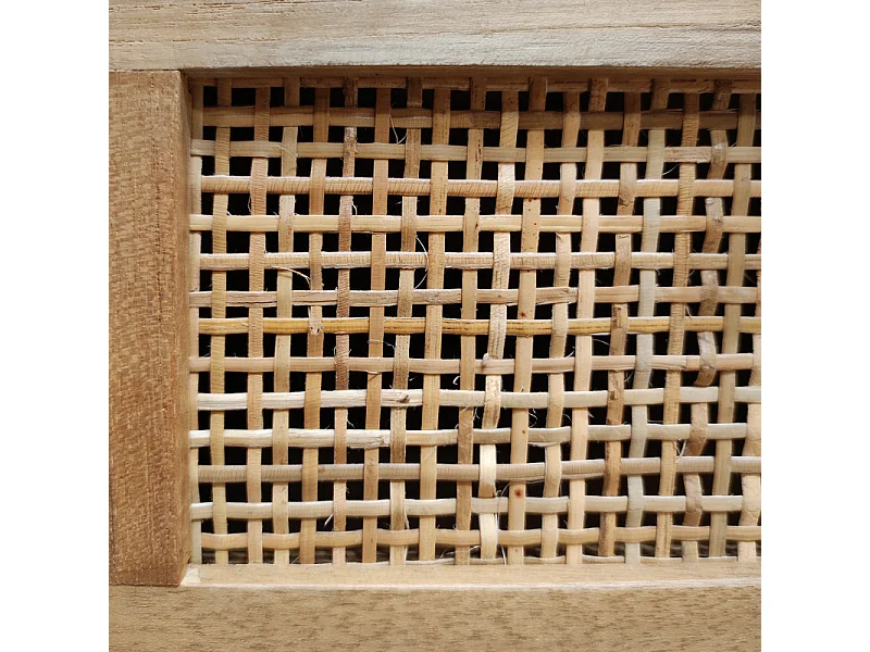 Console L. 80 cm en teck massif 2 tiroirs cannage en rotin - CAMILO
