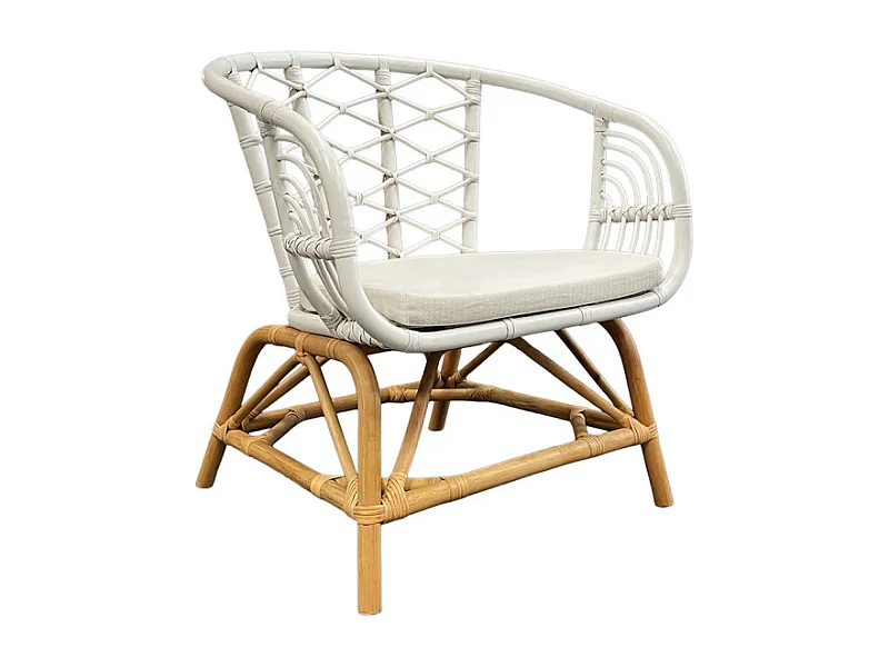 Fauteuil arrondi en rotin tressé blanc et couleur naturelle – VIOLA