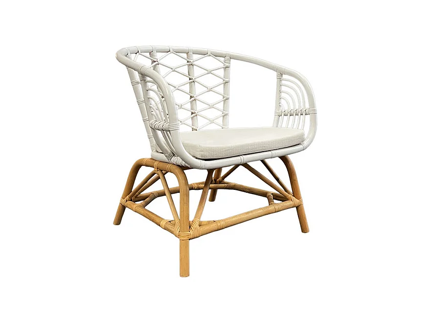 Fauteuil arrondi en rotin tressé blanc et couleur naturelle – VIOLA