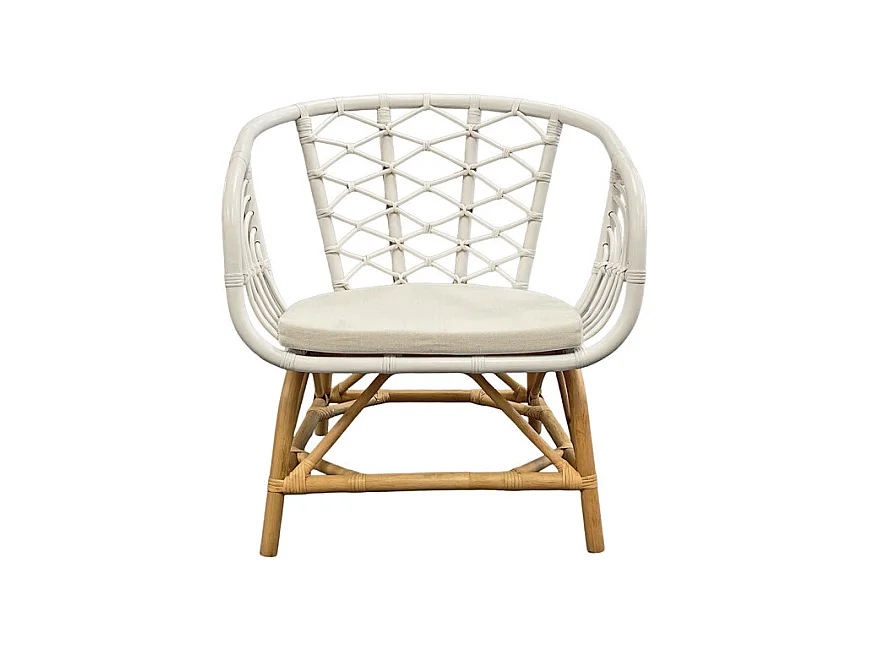 Fauteuil arrondi en rotin tressé blanc et couleur naturelle – VIOLA