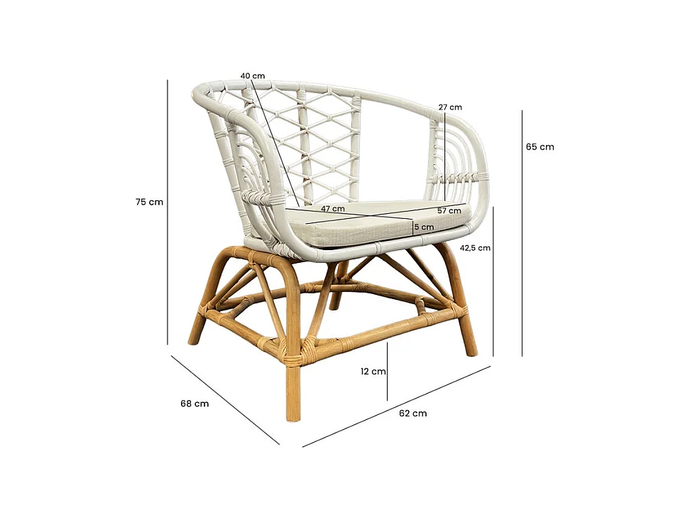 Fauteuil arrondi en rotin tressé blanc et couleur naturelle – VIOLA
