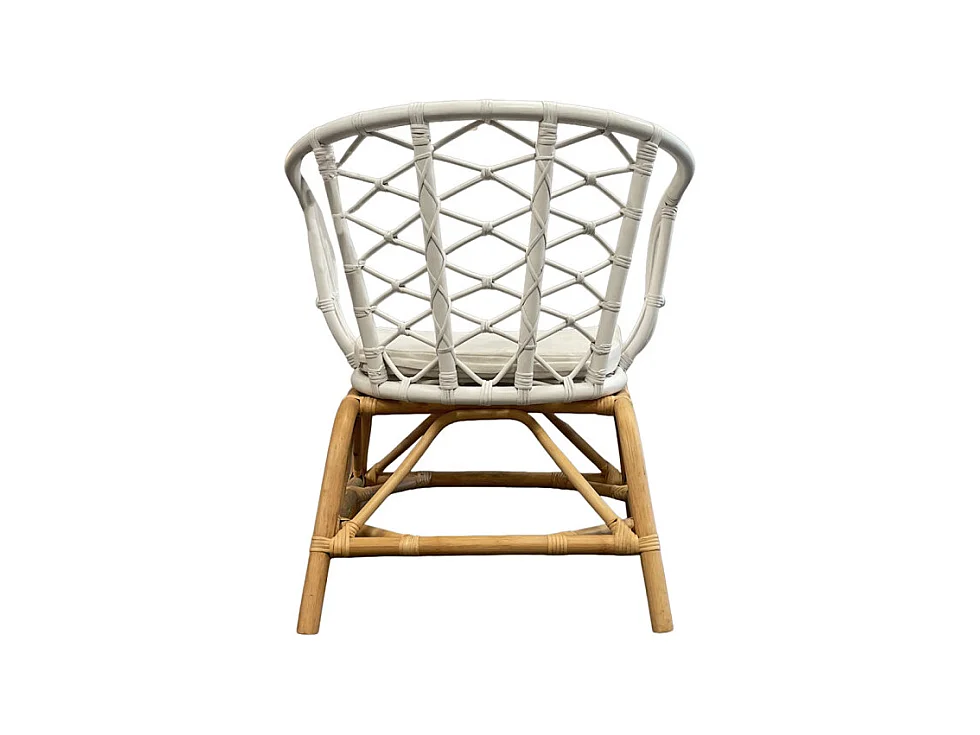 Fauteuil arrondi en rotin tressé blanc et couleur naturelle – VIOLA