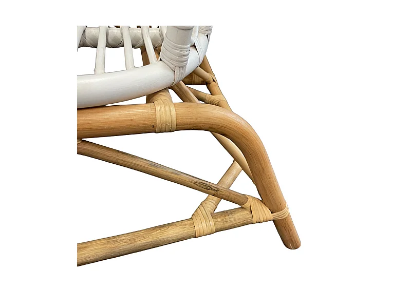 Fauteuil arrondi en rotin tressé blanc et couleur naturelle – VIOLA