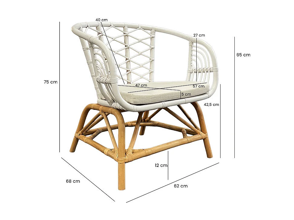 Fauteuil arrondi en rotin tressé blanc et couleur naturelle – VIOLA
