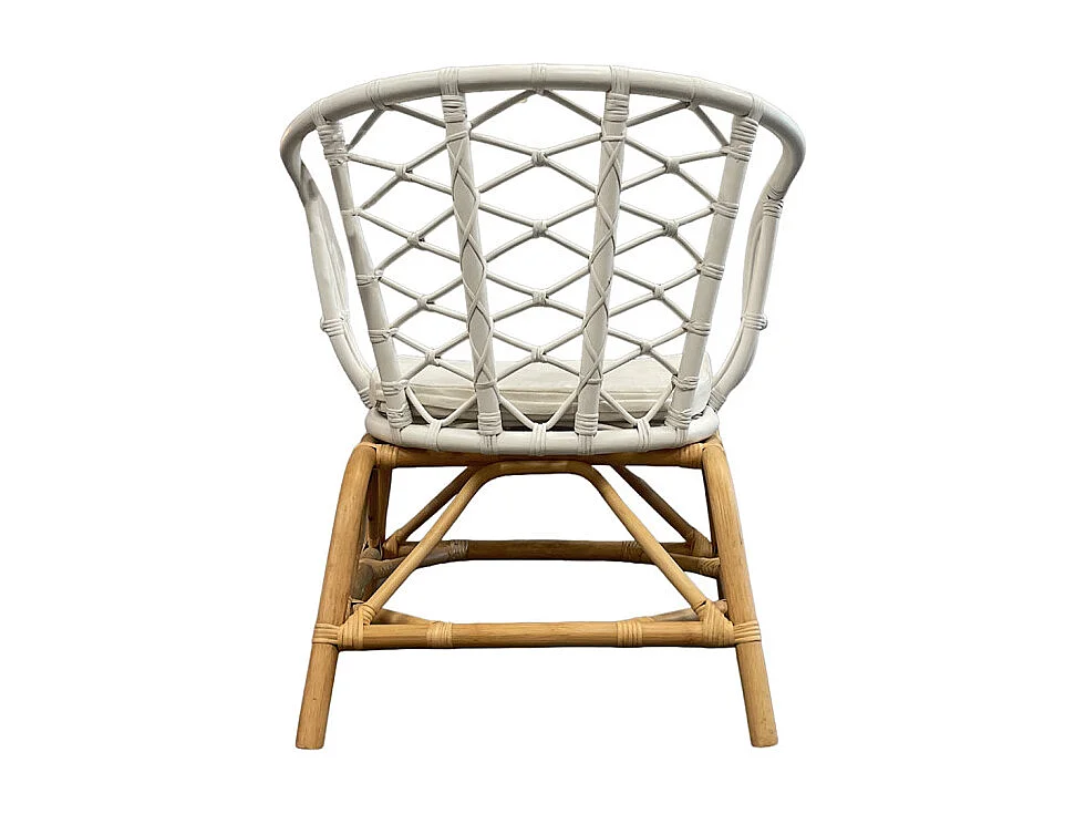 Fauteuil arrondi en rotin tressé blanc et couleur naturelle – VIOLA