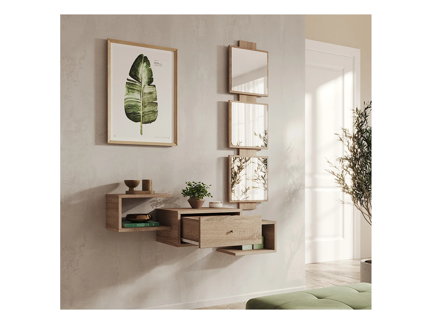 Meuble d'entrée pour Hall d'entrée Couloir en Sonoma 99,5x22x145cm Neo