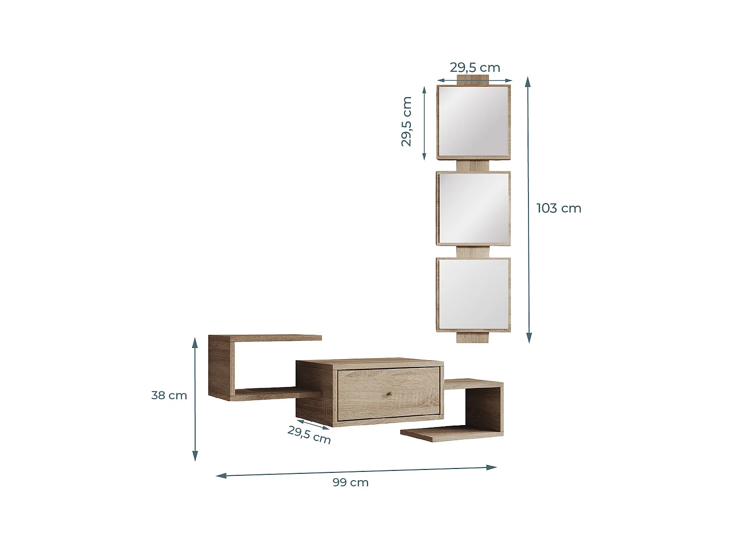 Meuble d'entrée pour Hall d'entrée Couloir en Sonoma 99,5x22x145cm Neo