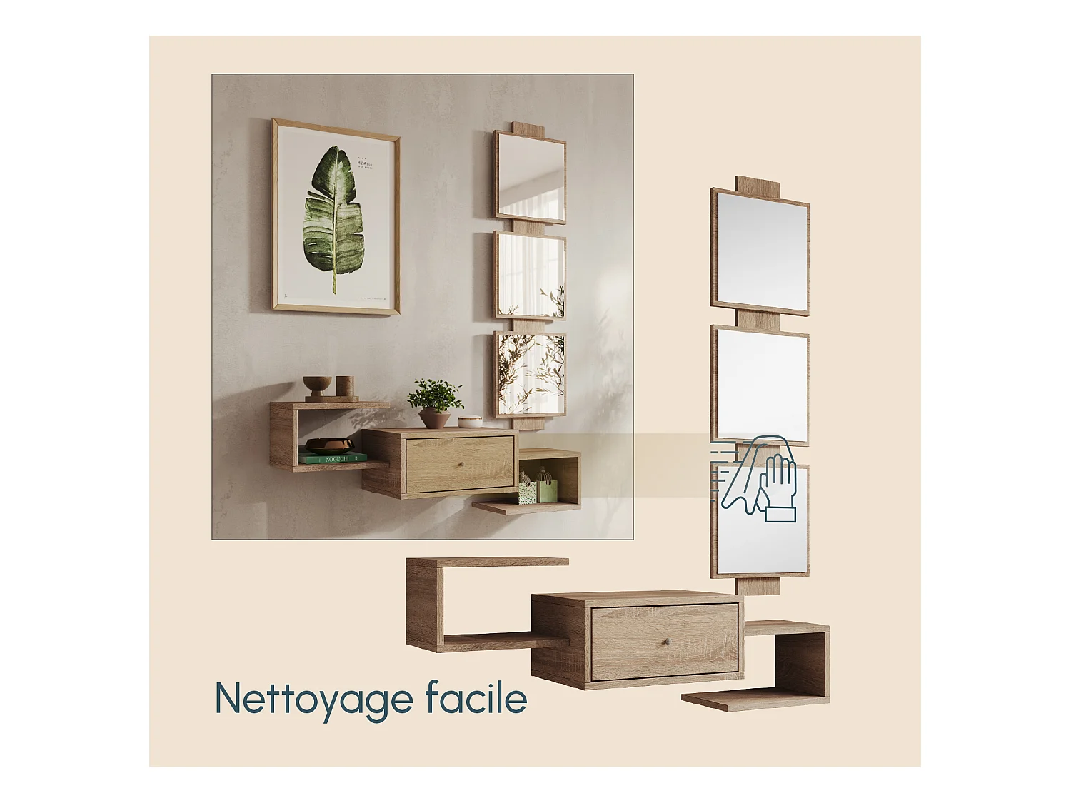 Meuble d'entrée pour Hall d'entrée Couloir en Sonoma 99,5x22x145cm Neo