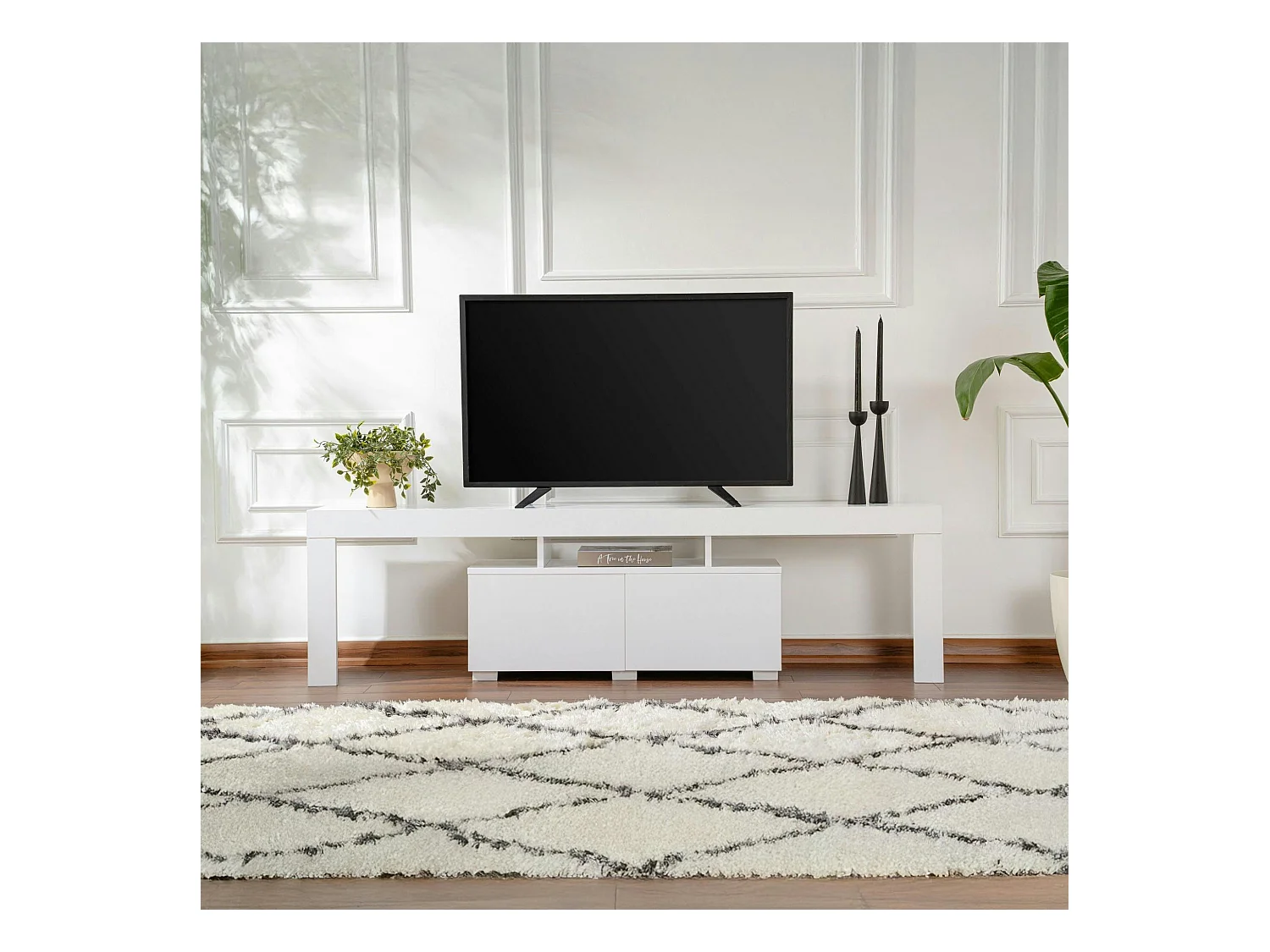 Banc TV moderne blanc avec rangement - effet laque MARFA