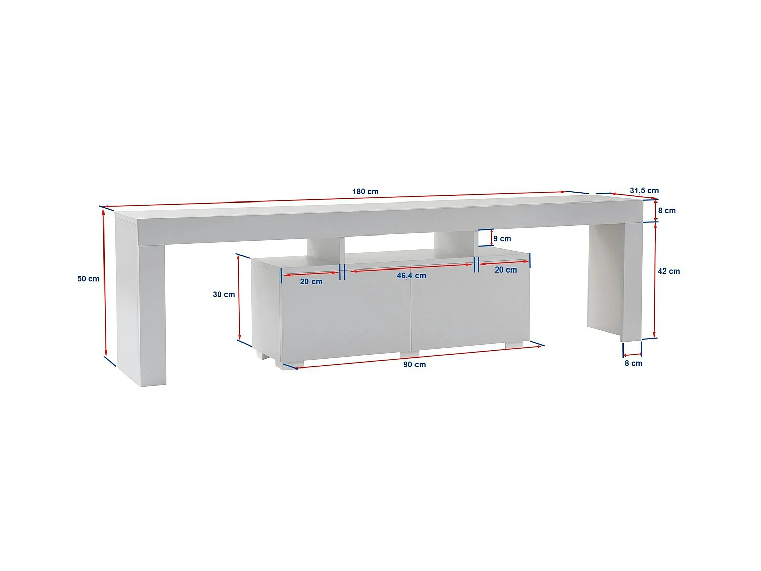 Banc TV moderne blanc avec rangement - effet laque MARFA