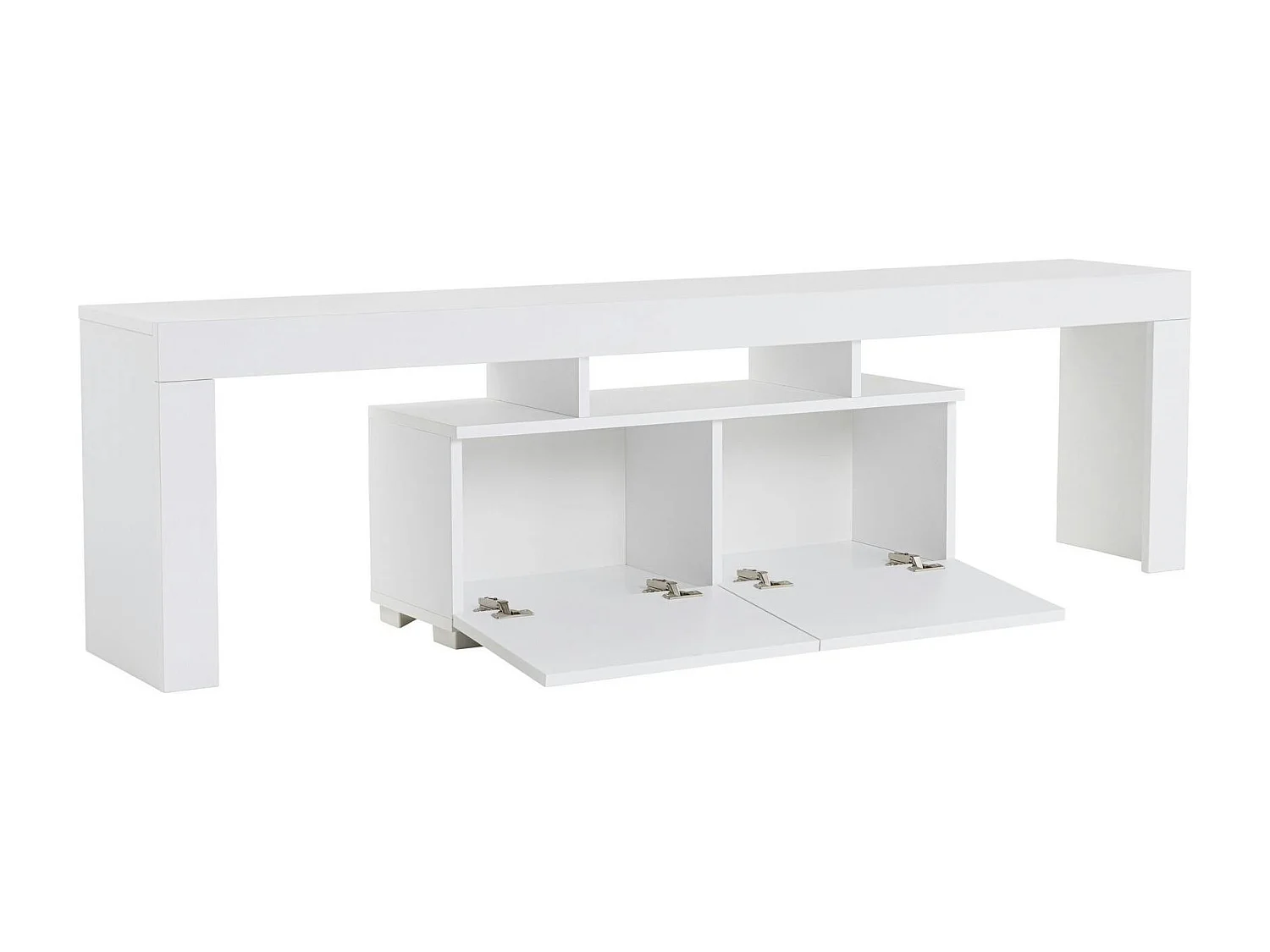Banc TV moderne blanc avec rangement - effet laque MARFA