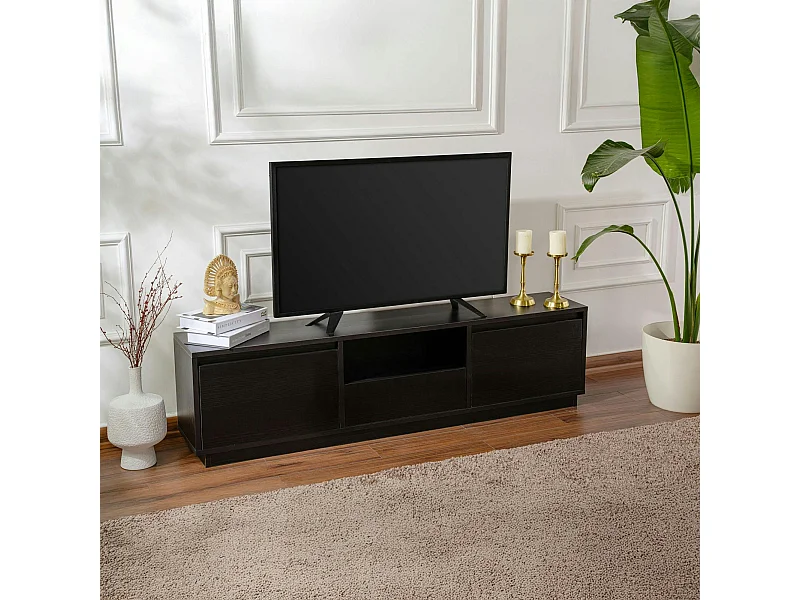 Meuble TV noir avec rangement - effet bois MARFA