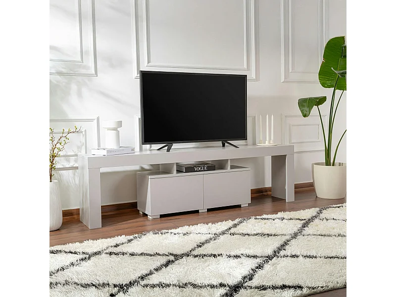 Banc TV moderne avec rangement - gris effet laque MARFA